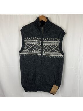 Lost Horizons Men's Sven Fleece Lined Wool Vest Full Zip Natural Black Size XL